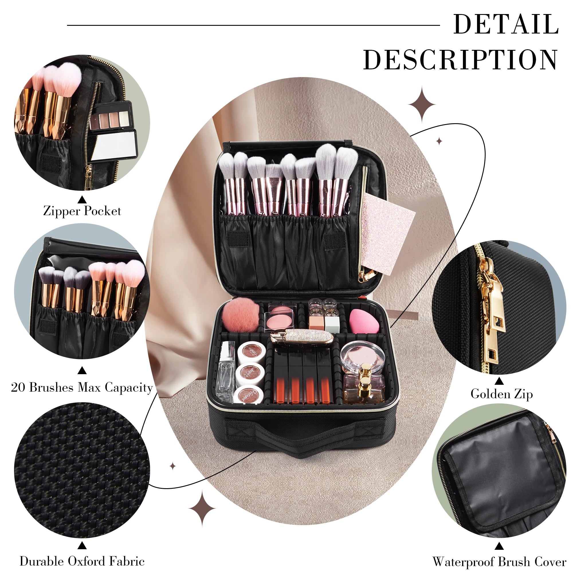 Cosmetic Case Makeup Bag Vanity Travel Beauty Box Make Up Train Case Hairdressing Tools Organiser with Adjustable Compartment