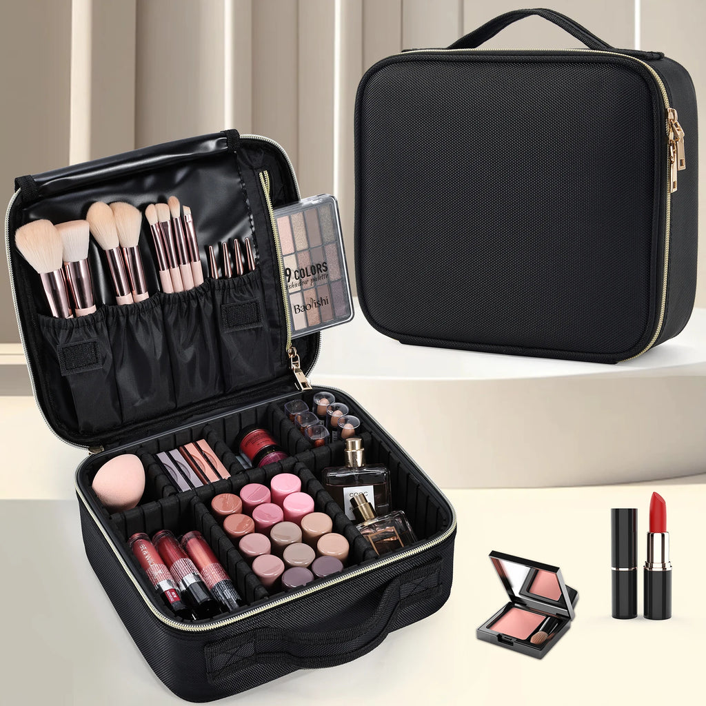 Cosmetic Case Makeup Bag Vanity Travel Beauty Box Make Up Train Case Hairdressing Tools Organiser with Adjustable Compartment