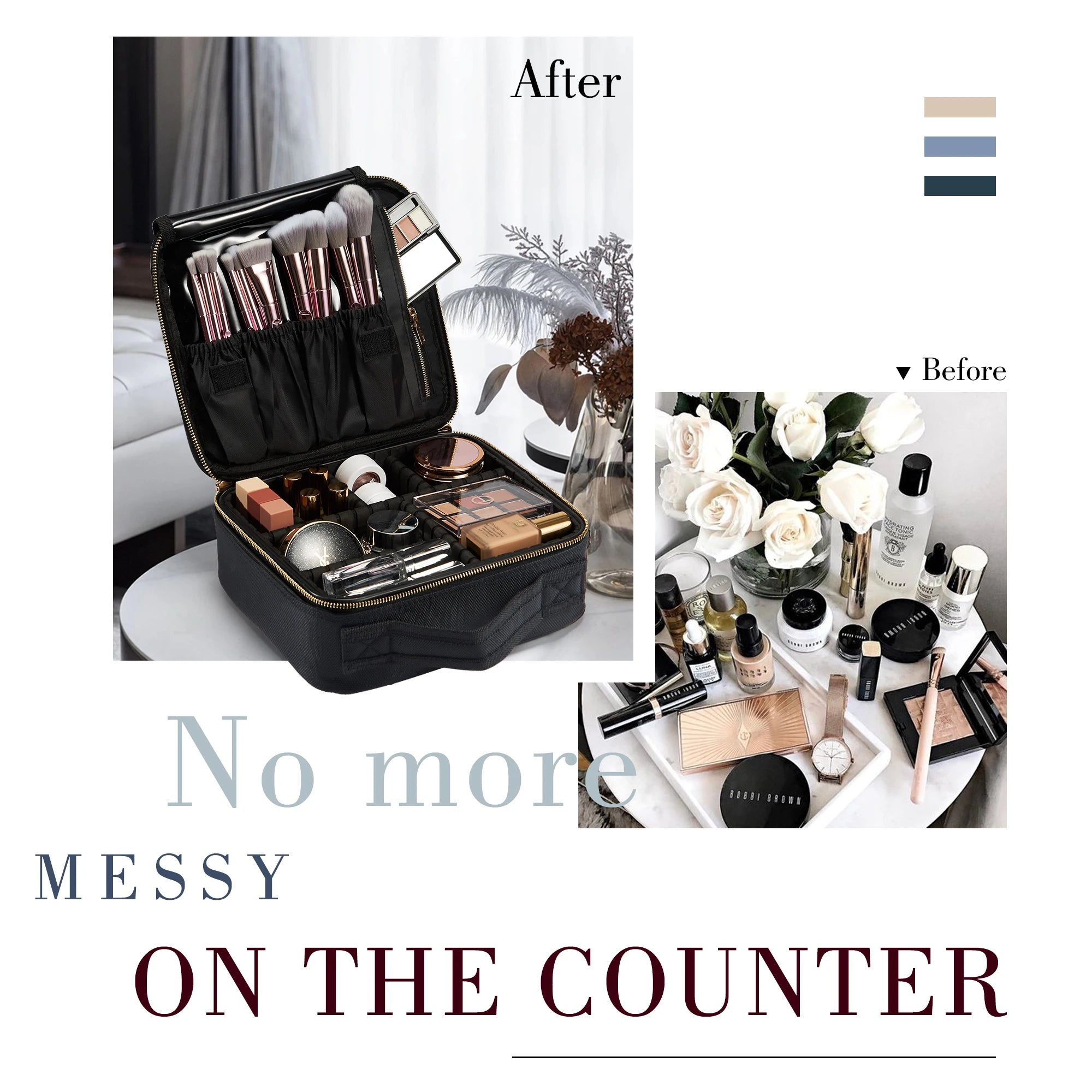 Cosmetic Case Makeup Bag Vanity Travel Beauty Box Make Up Train Case Hairdressing Tools Organiser with Adjustable Compartment