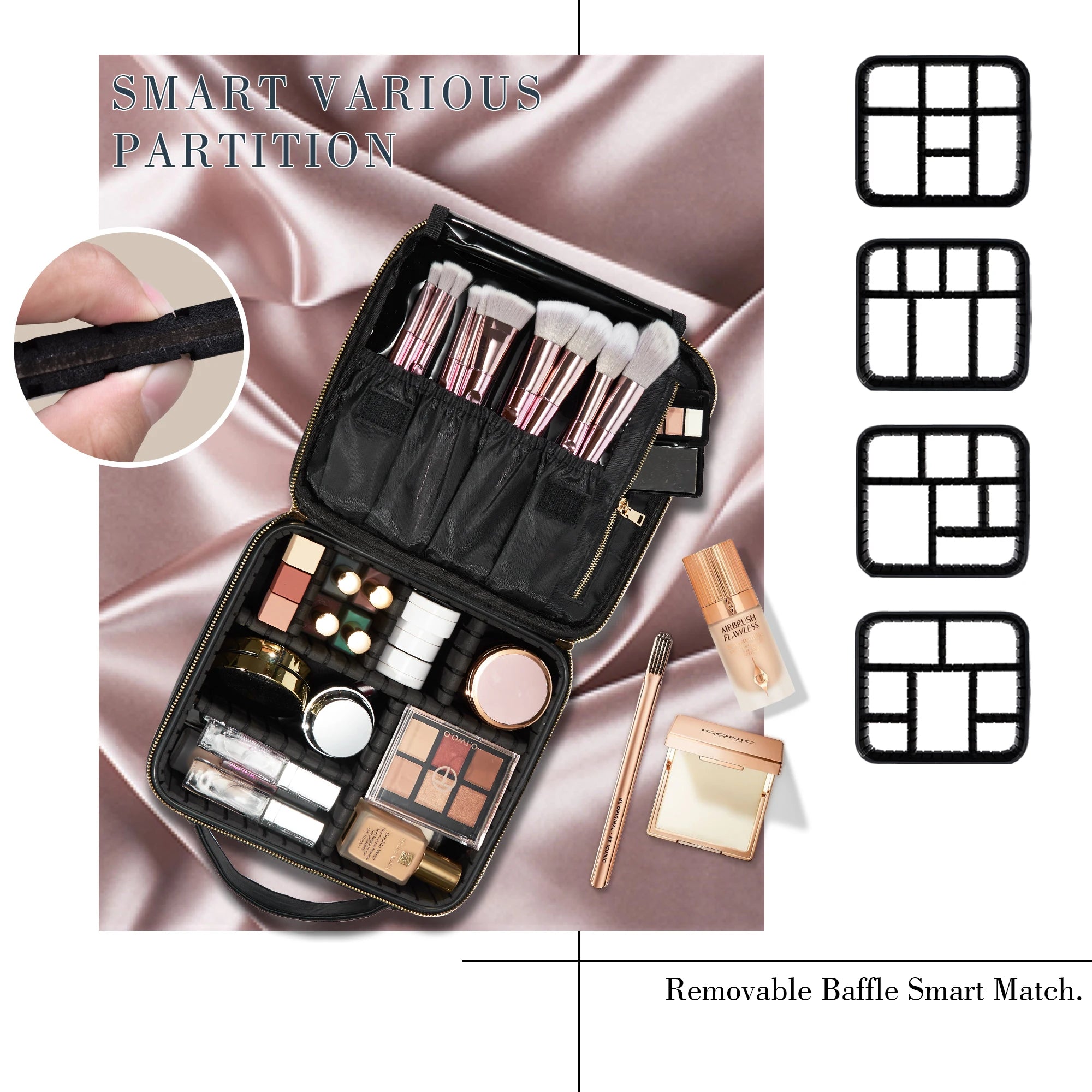 Cosmetic Case Makeup Bag Vanity Travel Beauty Box Make Up Train Case Hairdressing Tools Organiser with Adjustable Compartment